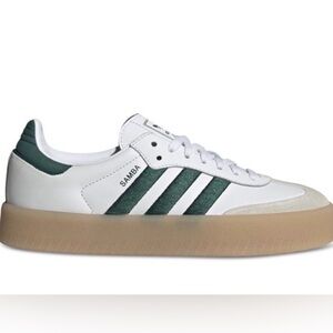 Adidas Samba White and Green Platform Sneakers